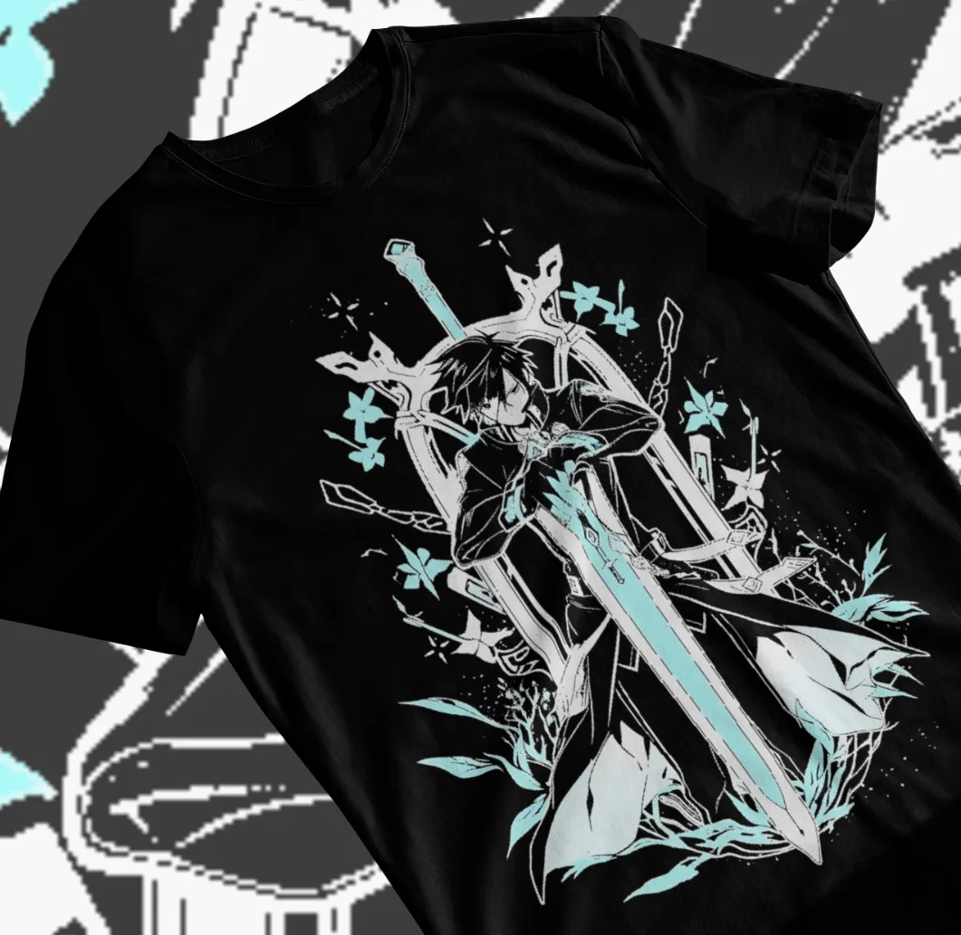 

Sword Art Online Kirito Asuna SAO Anime Unisex Tshirt T-Shirt Black Soft Tee