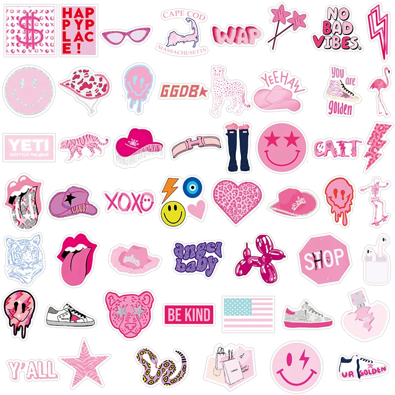 52Pcs Preppy Wall Stickers Home Decoration Art Painting DIY Decal Party Supplies Vinyl Waterproof Bottle Notepad Laptop Sticker