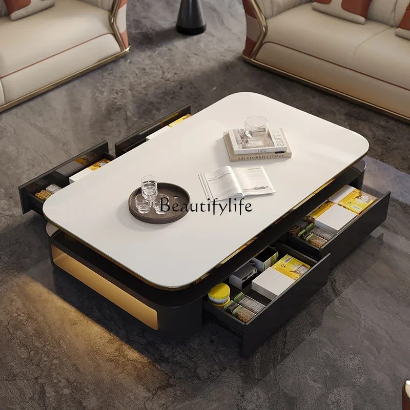 

coffee table living room new creative advanced sense extended large apartment coffee table bright rock slab 2025 black paint