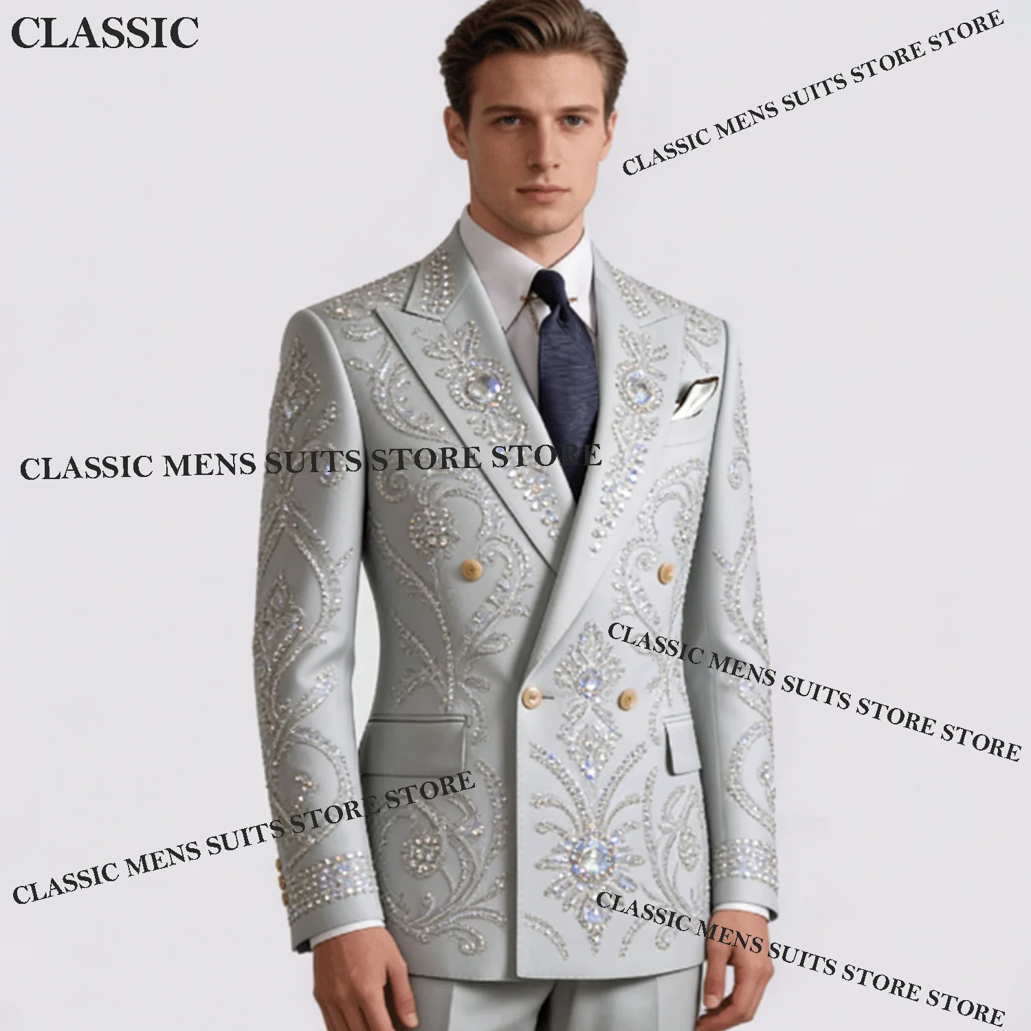 

Модный костюм с кристаллами для мужчин, индивидуальный пошив, для жениха, для вечеринки, мужской блейзер, комплект из 2 предметов, роскошный приталенный смокинг, свадебный наряд, Ropa Hombre