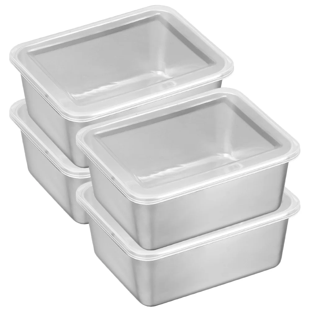 

4 Pcs Crisper Fridge Storage Containers Out Bin Organizer Organizers Stainless Preservation Boxes Sealing Food