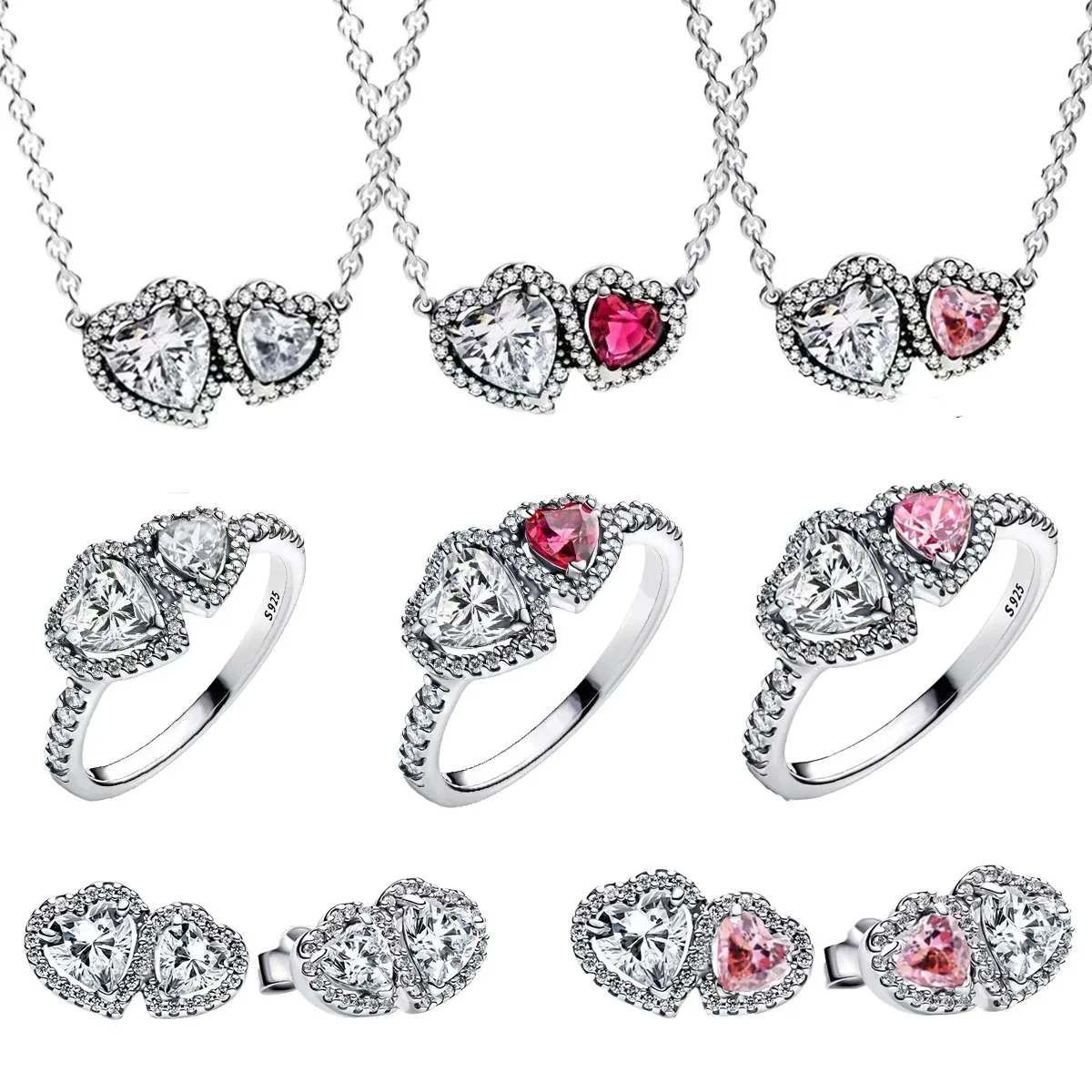 

Новый набор украшений из серебра 925 пробы: кольцо с цветными цирконами в форме сердца, серьги, ожерелье. Оригинальный подарок для женщин, ювелирные изделия ручной работы.