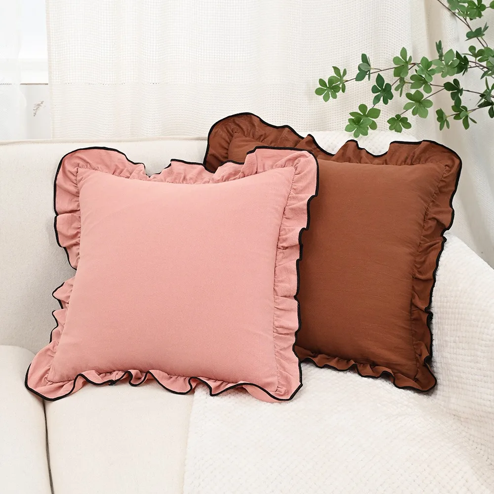 Ins Style Cotton Ruffle Decoration Pure Cotton Pillow Case Pillow Princess Style Korean Large Lace Cushion Square Drop Shipping