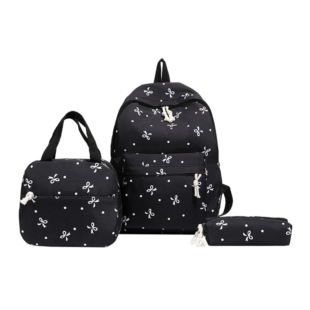 3-teiliger Kawaii-Nylon-Rucksack mit Handtasche und Federmäppchen, süßer Rucksack mit Schleife, schöner Laptop-Rucksack mit Schleife, Reise-Rucksack