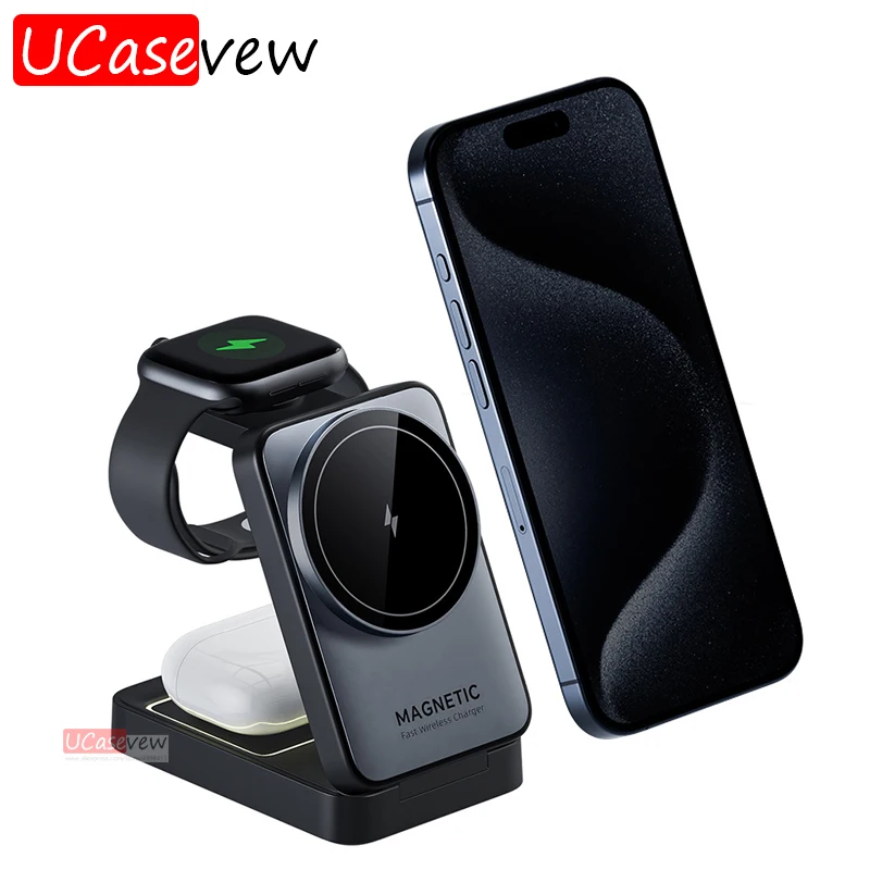 

Foldable Magnetic 3 in 1 Wireless Charger Holder with Night Light for IPhone16 15 14 13 Pro Max Airpods Pro3 Iwatch Fast Charger