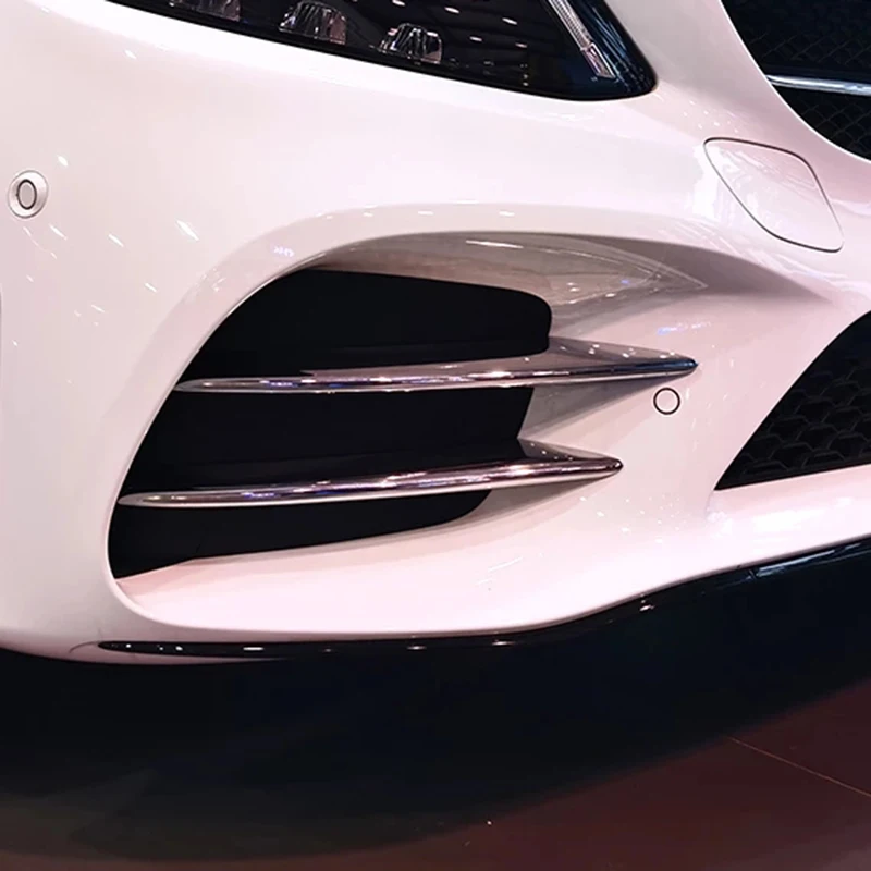 

AU28-4Pcs Car Chrome Front Bumper Spoiler Fog Lamp Grille Trim Cover For C-Class C200 C260 W205 2019+