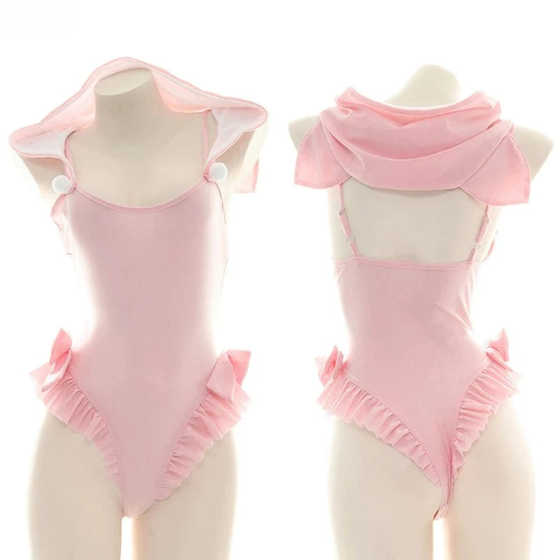 Anime Kawaii Girl Cute Cat Bodysuit Swimsuit Costumes Women Sweet Pink Kitty One-piece Swimwear Uniform Outfit Cosplay