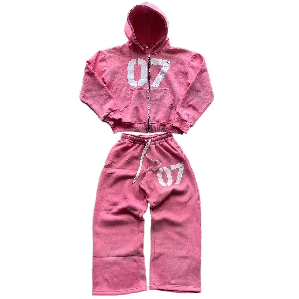 Y2K Zipper Hoodie Two Piece Set Hip Hop Digital Print Hooded Women Clothes Sweatshirts Drawstring Casual Sports Pant Streetwear