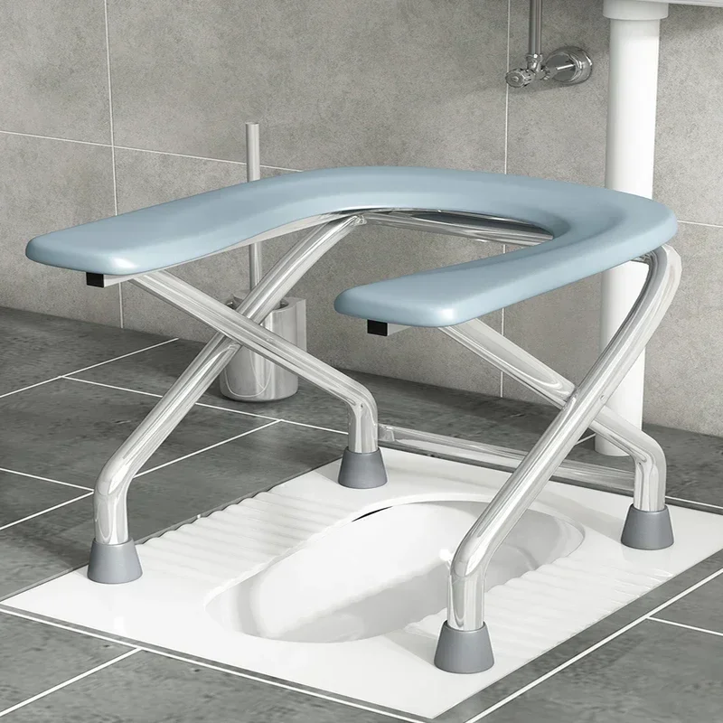 Black U-Shape Toilet Stool Folding Bathroom Chair Anti-Skid Footrest Stainless Steel Bath Seat for Elderly Bathroom