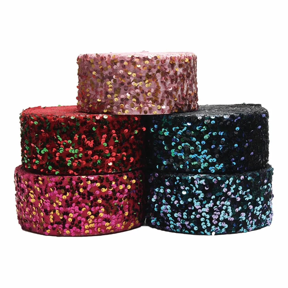 

Factory Price Velvet Sequin Ribbon 3inch 75mm 20yards/lot for Hair Bows Accessories