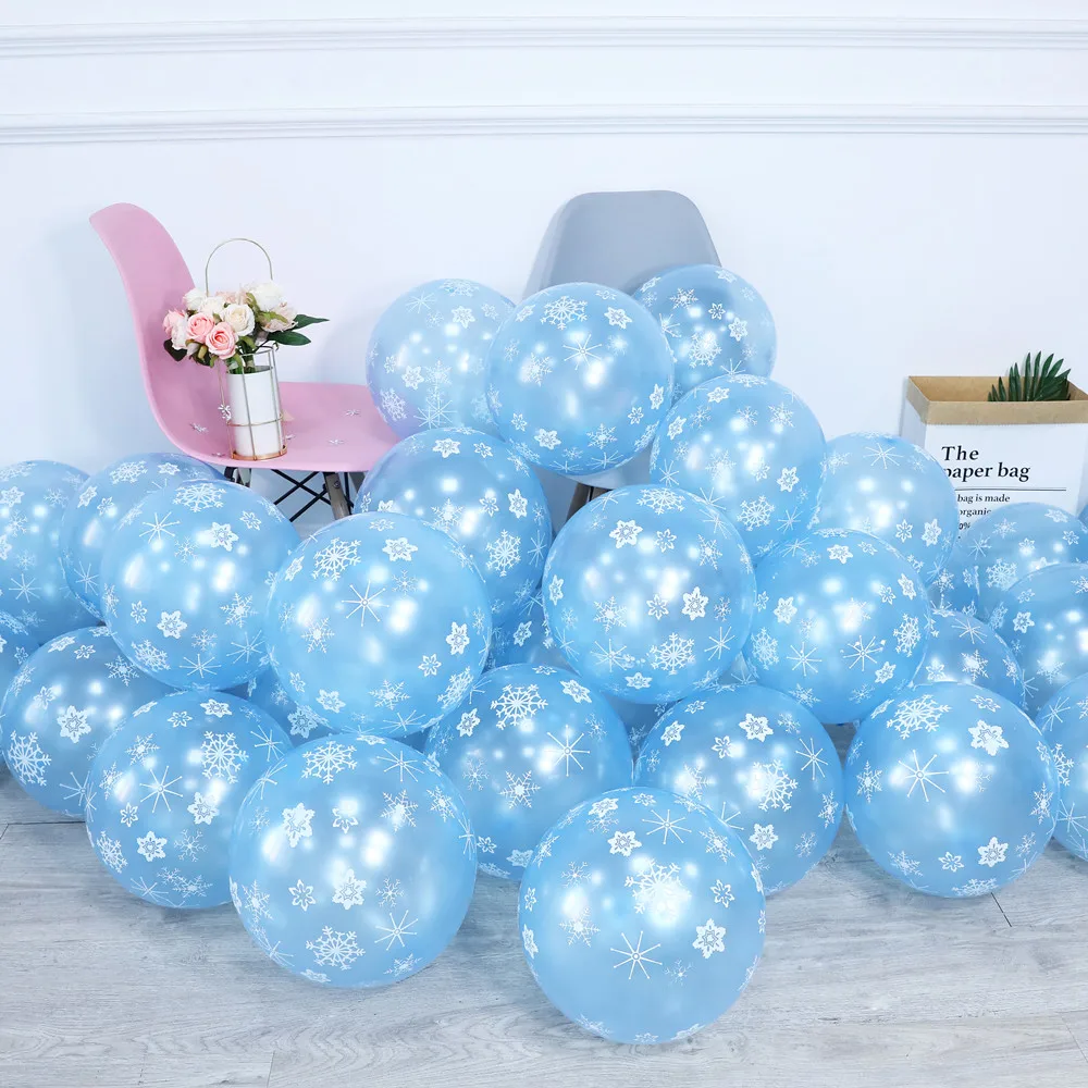 Globos de látex transparentes para niña, decoración de fiesta de cumpleaños de princesa, copos de nieve de hielo, color azul y plateado, 10/15/20