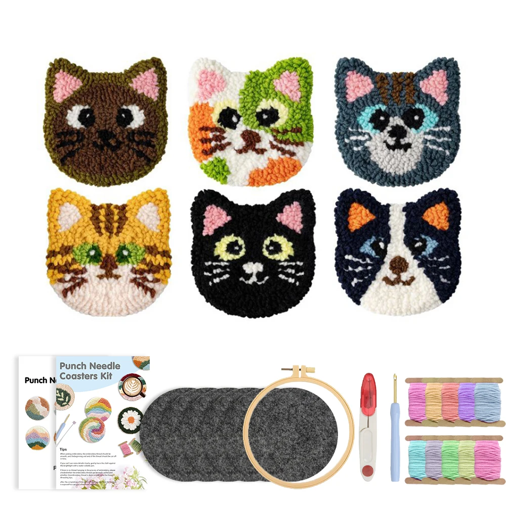 Embroidery Fonts - RUOPOTY 6pcs Punch Needle Coaster Berbagai