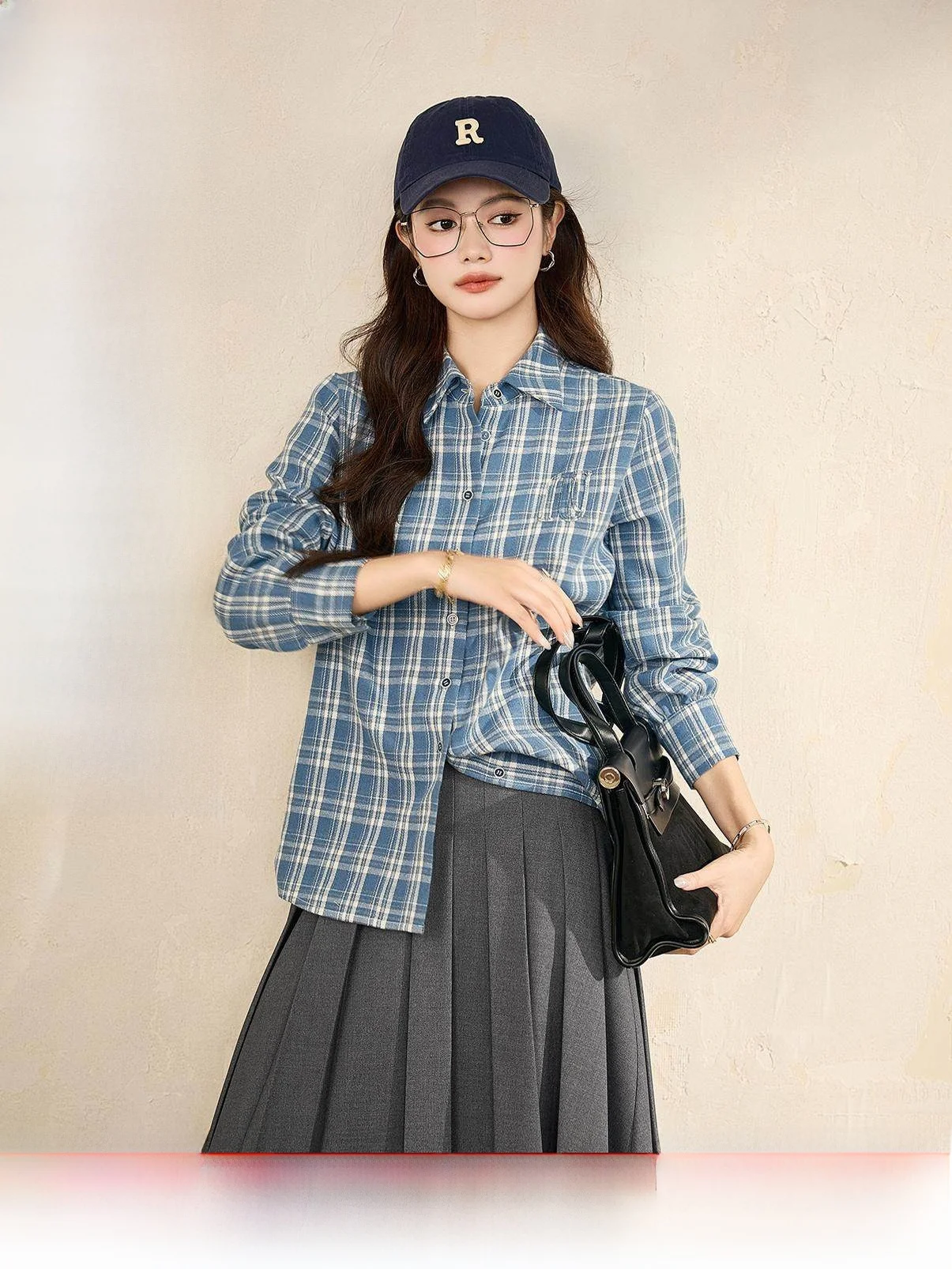 

Sweet Cool Girl Plaid irt Skirt Set Unique Beautiful Women's Faion Autumn 2026 Loose Fit Long Sve Button up Dr Code