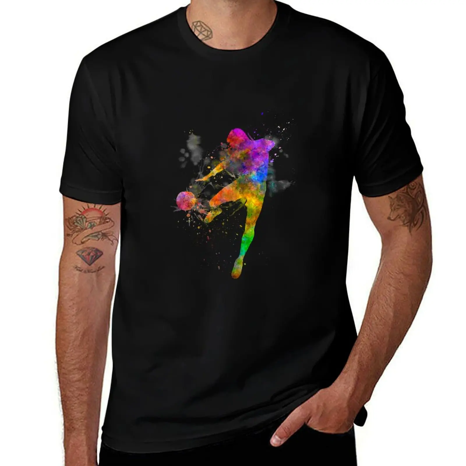 man soccer football player flying kicking T-Shirt Street Fashion Casual Tee Shirt T-Shirt