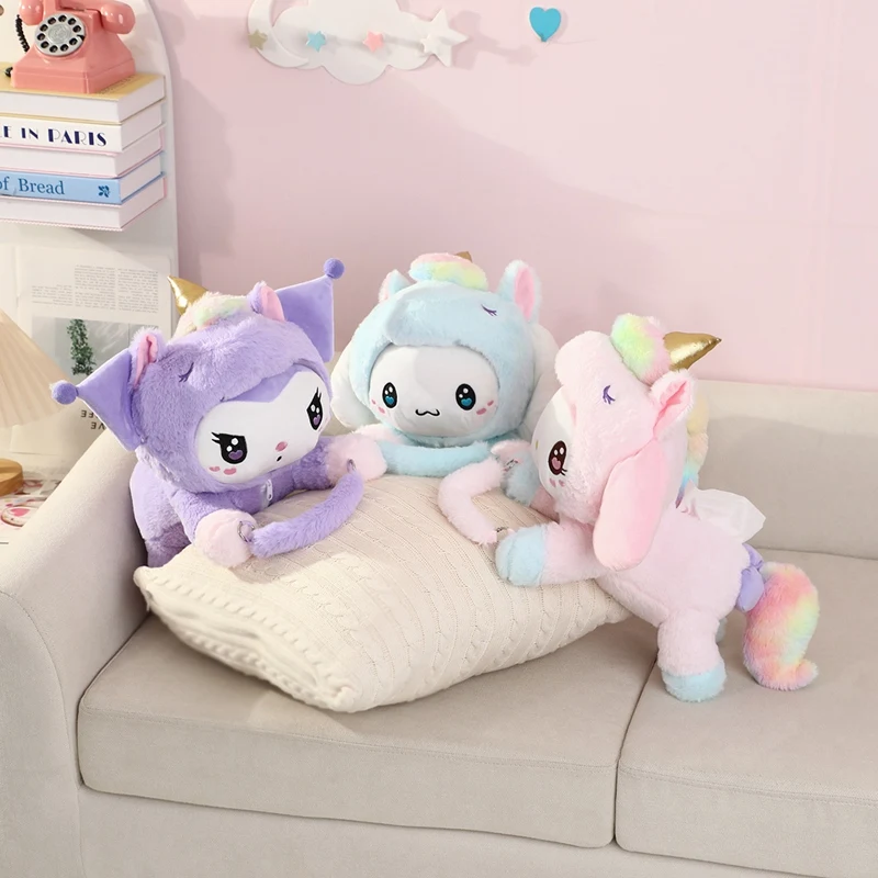 

Sanrio Plush My Melody Kuromi Pom Pom Purin Doll Cinnamoroll Tissue Box Toy Unicorn Soft Gift For Children Friend