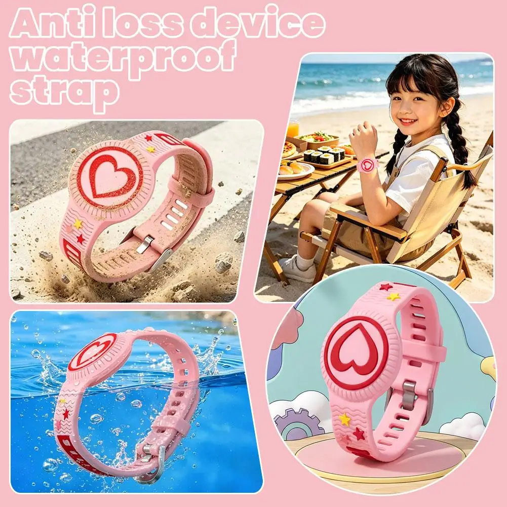 

For Airtag 2nd/1st Gen Waterproof Wristband Cute Kids Heart Case Shockproof Anti-Lost Soft Silicone No Signal Block Adjustable