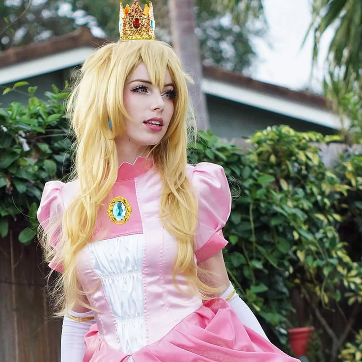 Blonde Wavy Princess Wig Golden Long Wavy Wigs Peach Cosplay Wig Anime Synthetic Hair for Costume Party wig and 1 Crown