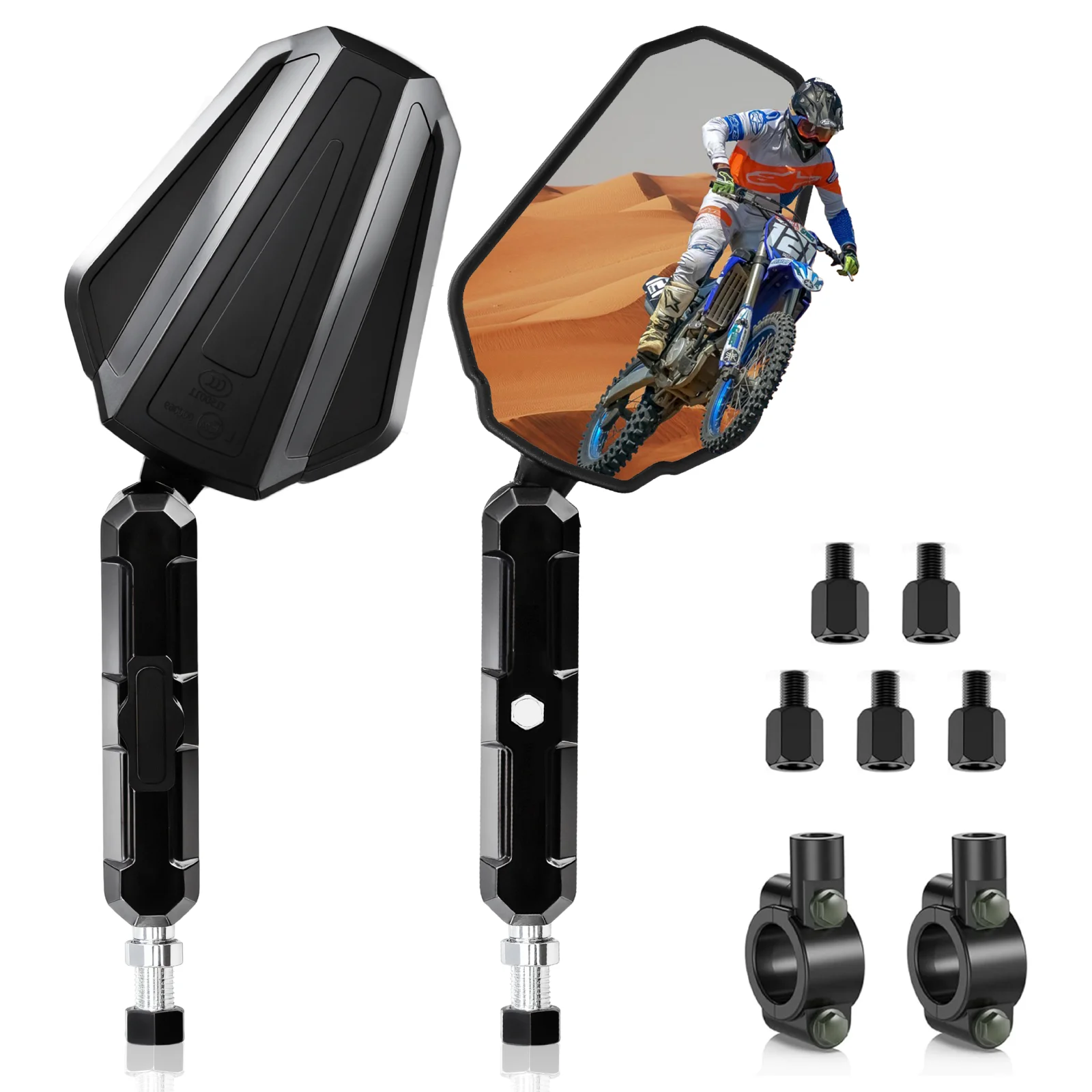 1 Paar Universal-Motorradspiegel, winkelverstellbar, klappbarer Lenker-Seitenspiegel, kompatibel mit Adventure Dirt Street Bike ATV
