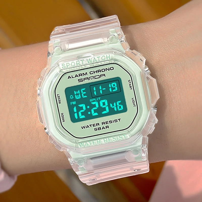 Reloj electrónico transparente para mujer, cronógrafo de pulsera LED, deportivo, resistente al agua, regalo Multicolor para estudiantes