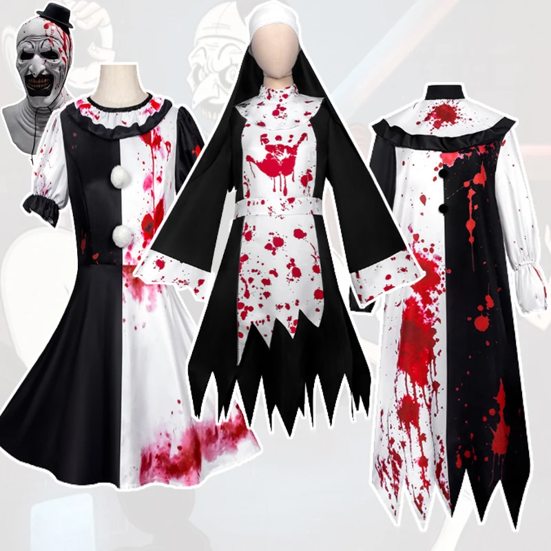 Terrifier Art The Clown Cosplay Costume Horror Ghost Clown Bloody Dress Scary Nun Halloween Carnival Stage Performance Disguise