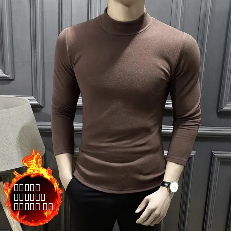 

Мужская футболка с высоким воротником и длинными рукавами из утолщенного флиса, однотонная, базовый слой, молодежное теплое нижнее белье, осенне-зимняя одежда