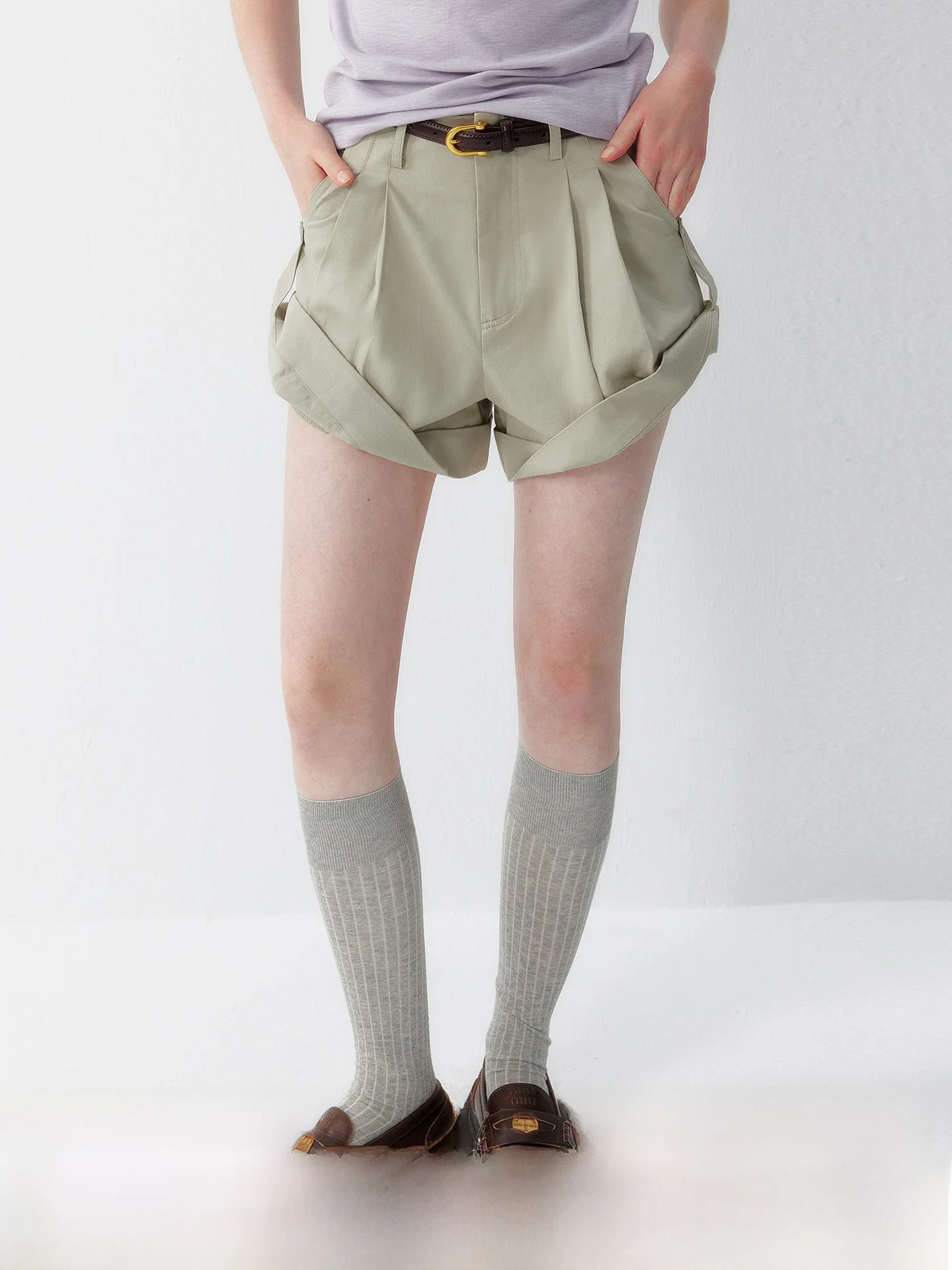 plus Size Korean Style Pure Cotton Workwear Shorts Women Summer Pleated Cuffed Loose Casual Wide Leg Pants High Waist Zipper