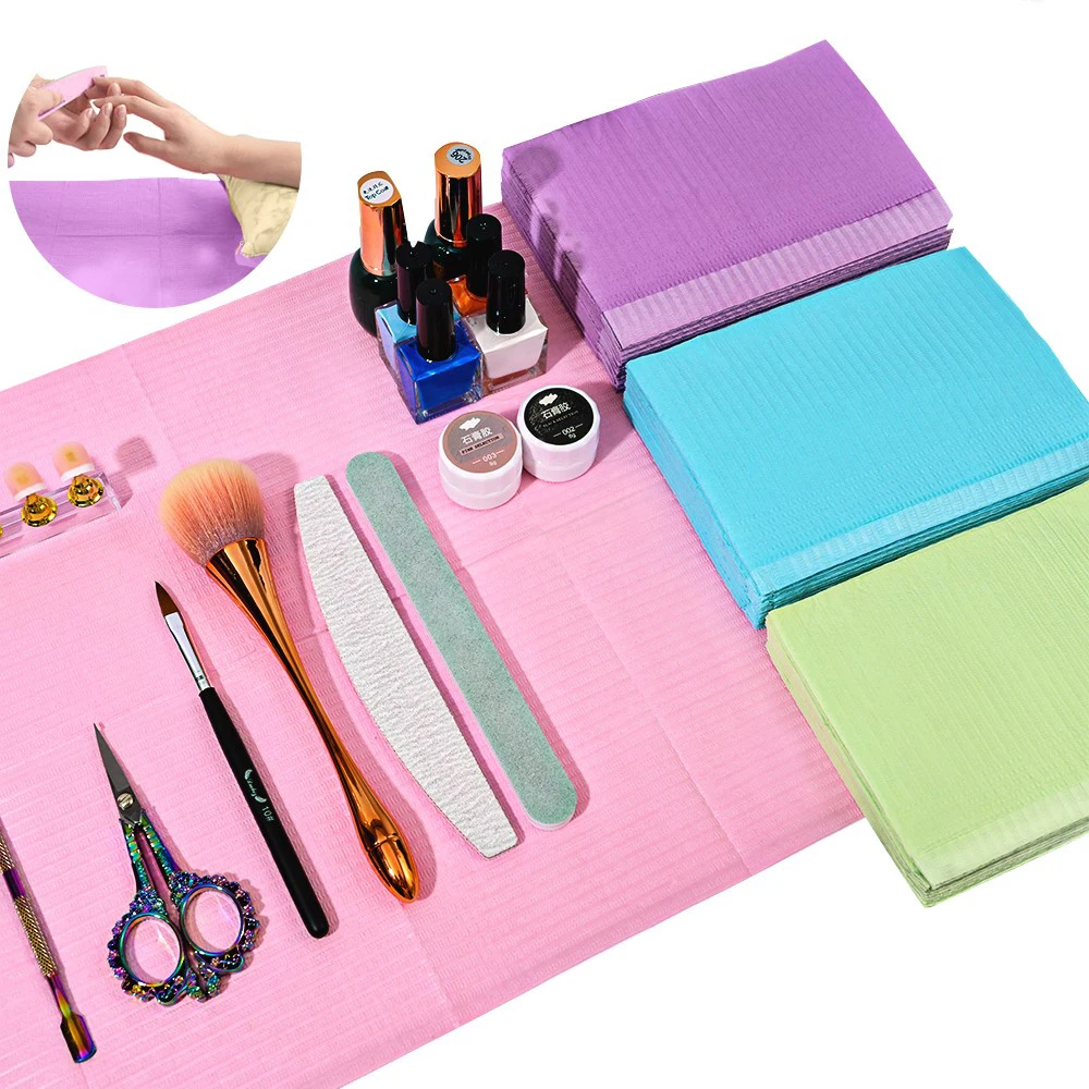 Disposable Towels Nail Table Mats 20PCS Pink Waterproof 3 Ply Nail Art Paper Sheets 13\