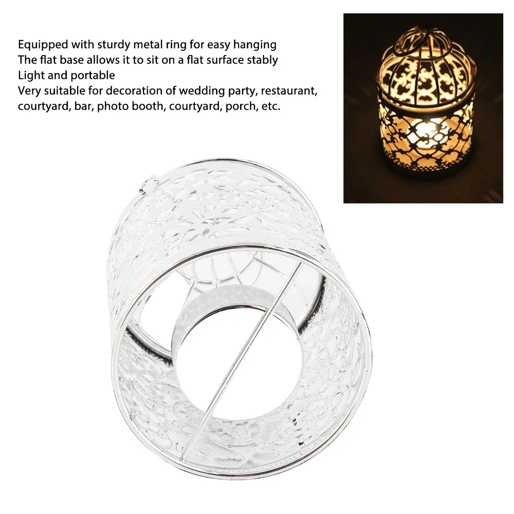 2pcs Hollow Out Bird Cage Candle Holder Hanger Ring Silver Hanging Candle Lantern Lantern Small Cage Metal Candle Holder