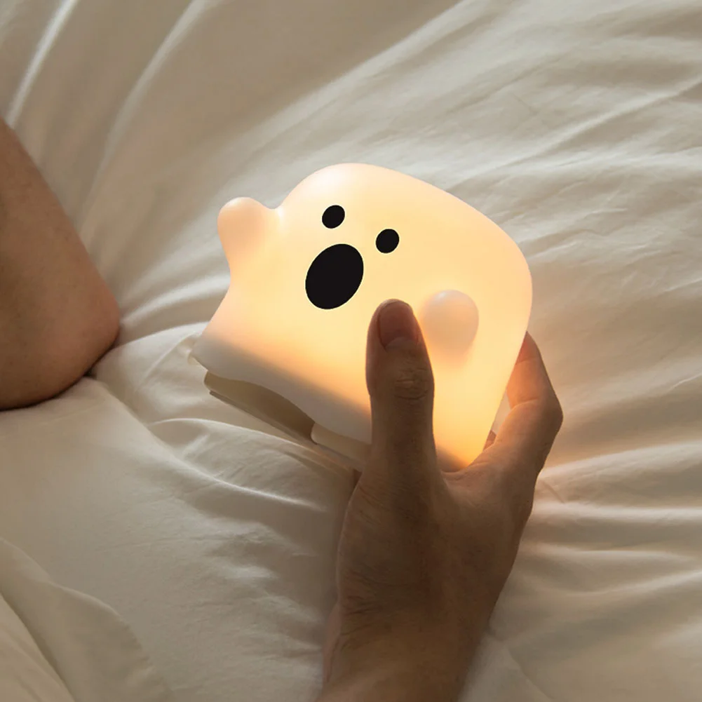 Cute Ghost Silicone LED Night  Light Bedroom Decoration Bedside Lamp USB Rechargeable Dimmable Soft Warm White Lighting