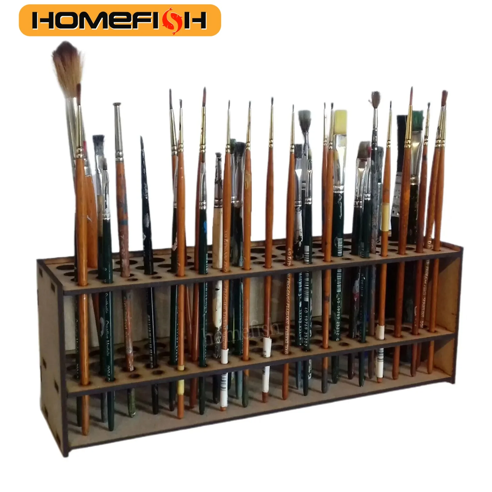 67 Holes Paintbrush Holder Stand Wooden Paint Brush Stand Desk Organizer Wall Mounted Makeup Brush Shelf For Painting Supplies image 4