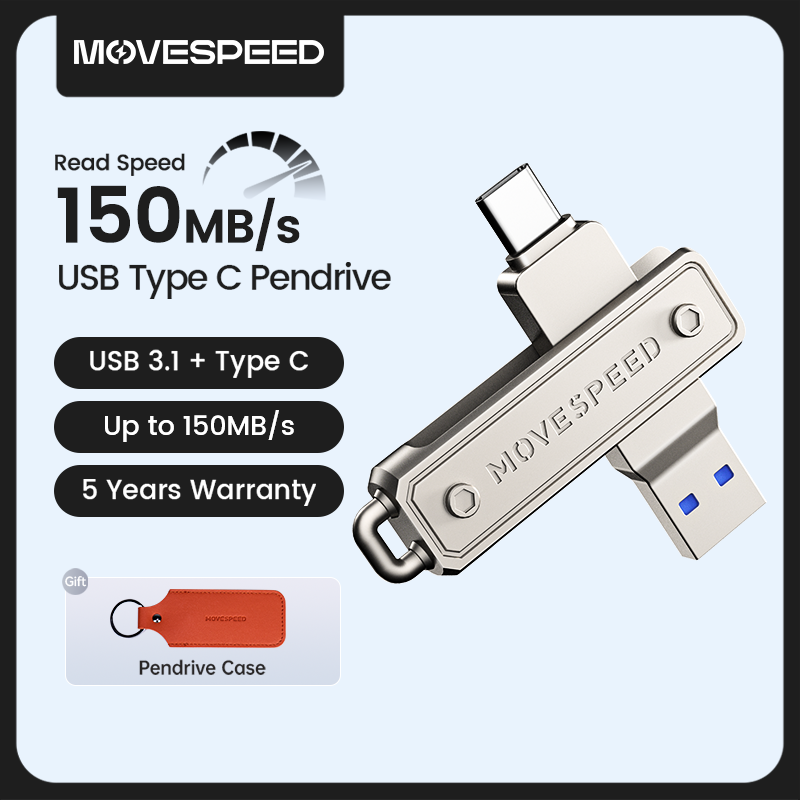  MOVESPEED 150MB/ USB Type C Flash Drive 64GB 128GB 256GB 512GB OTG USB 3.1 Pendrive for Macbook iPhone 15/16 Laptop PC 