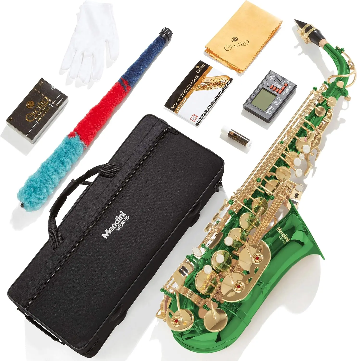 By Cecilio Eb Alto Saxophone - Case, Tuner, Mouthpiece, 10 Reeds, Pocketbook - Green E Flat Musical Instruments