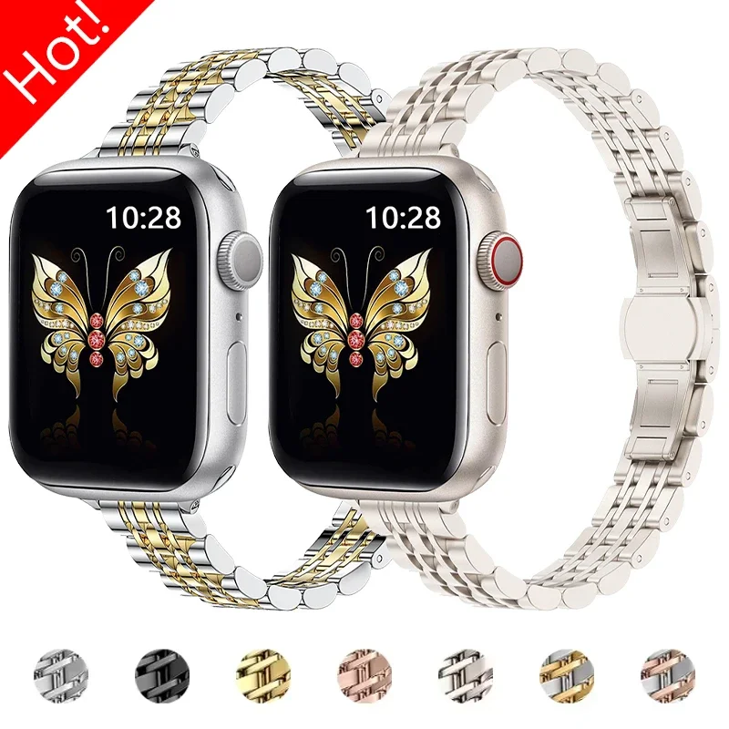 

Women Slim Strap for Apple Watch Band 46mm 42mm 49mm 45mm 44mm Slender Metal Wristband for IWatch Series Ultra 10 9 8 7 6 SE 5 4