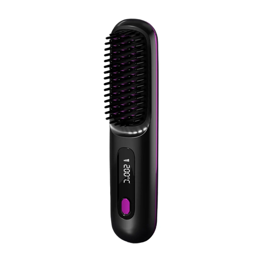 Plancha de pelo inalámbrica, plancha de pelo con iones negativos, pantalla Digital, cepillo alisador de pelo recargable para viajes en casa