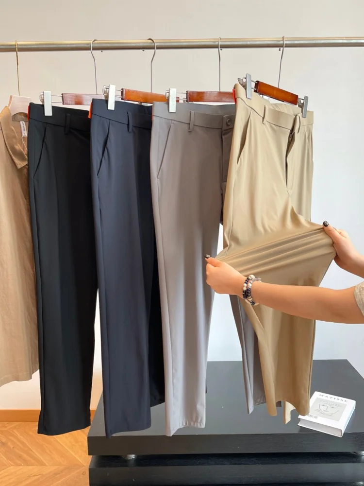 

Мужские легкие девятисекционные брюки для офиса и спортзала, повседневные брюки с прямыми штанинами и эластичной резинкой на талии, модная городская летняя одежда