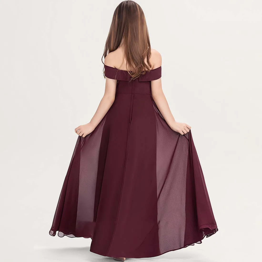 YZYmanualroom Chiffon Junior Bridesmaid Dress A-line Off the Shoulder Floor-Length 2-15T