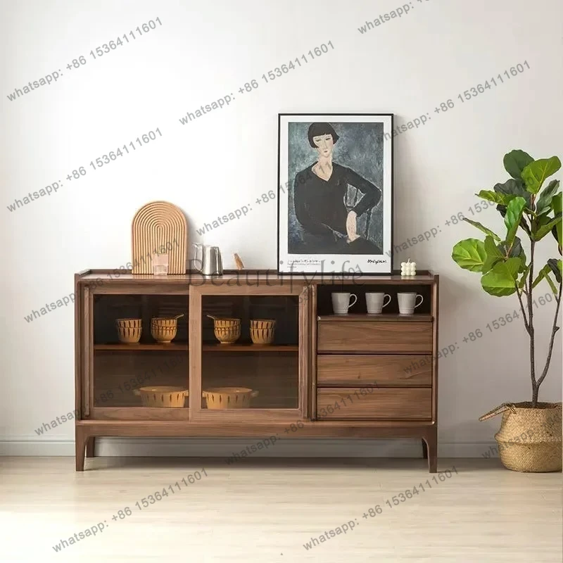 

Tea Cabinet Black Walnut Solid Wood Sideboard Cabinet Log Hallway Storage Wine Cabinet Storage