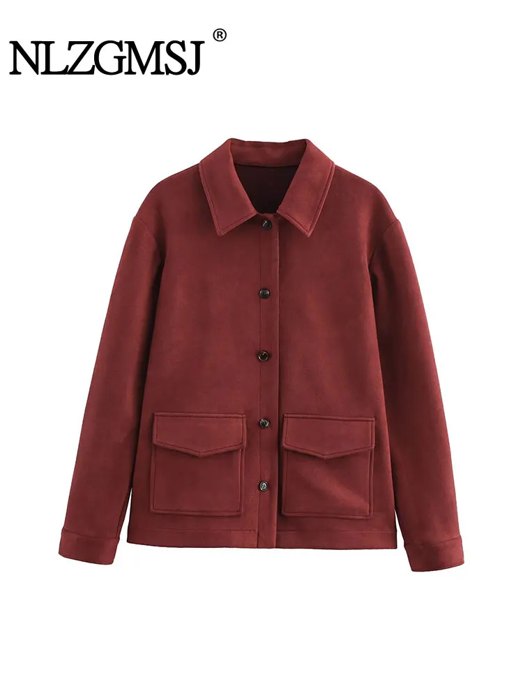 

NLZGMSJ Vintage Casual Chic Women Jackets Solid Single Breasted Pockets Long Sleeve Coats New Fashion 2025 Autumn Coats