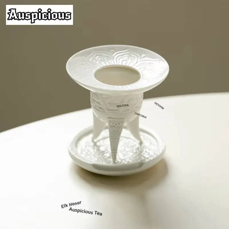 ZAEYORIA Ding Kiln White Lotus Three-legged Incense Holder Zen Garden Incense Burners Aromatherapy Censer Bedroom Decoration