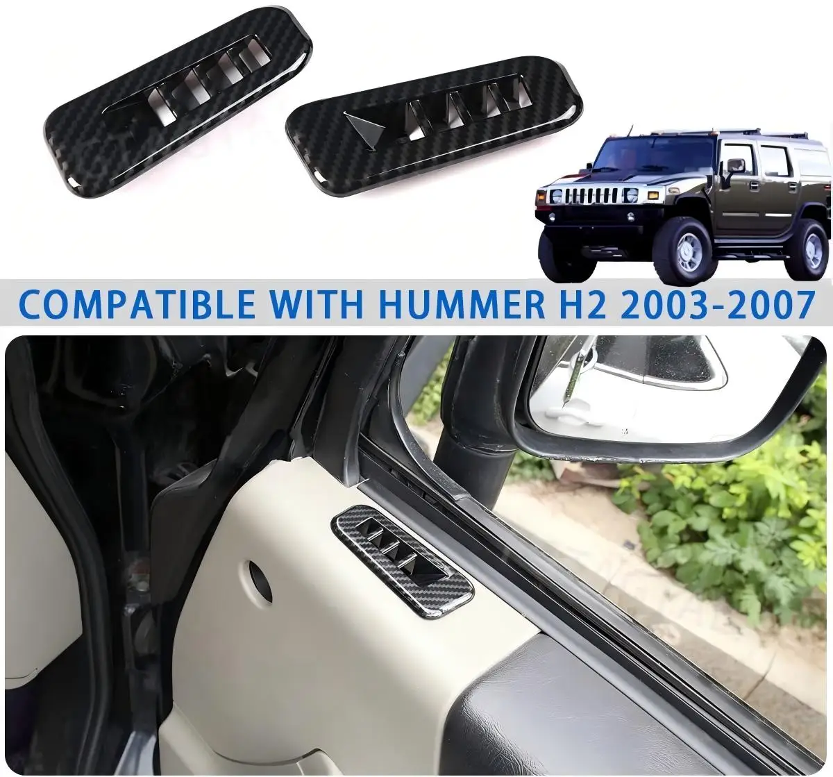 2 PCS ABS Carbon Fiber Car Interior Door Air Outlet Vent Cover For Hummer H2 2003-2007 Air Vent Decorative Trim Accessories
