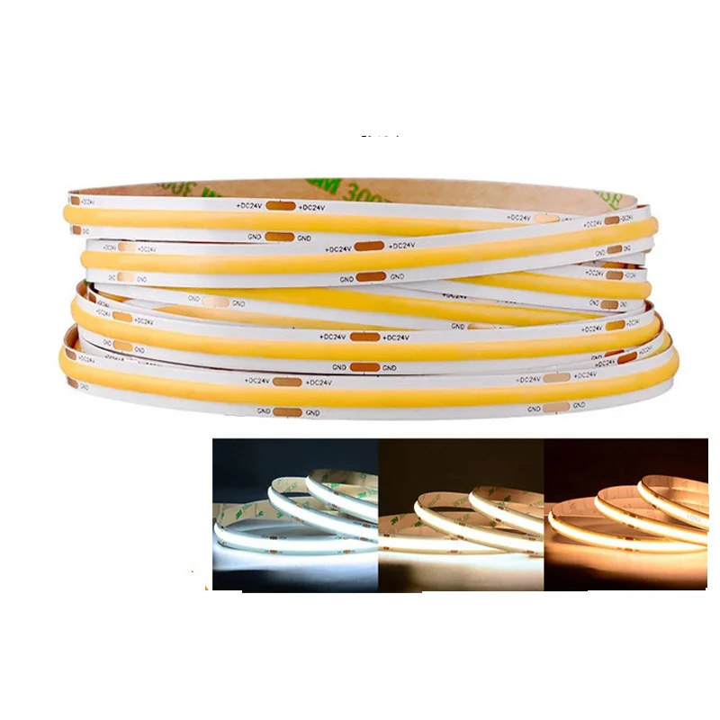 

5m 12V 24V Waterproof LED Cob CCT Strip Dimmable Linear Soft Tape Warm White+White 608 leds/m 2700k-6500k 3000k 4000k 6000k