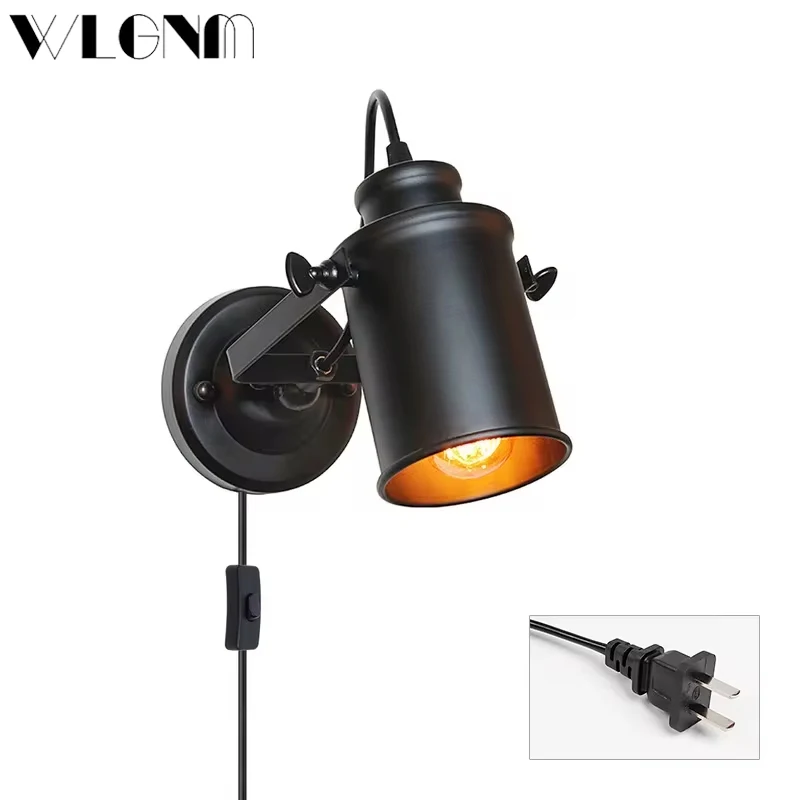 Retro LED Wall Lamp Industrial Iron EU/US With Plug Light For Bedroom Living Room Restaurant Bar Staircase Illumination Fixtures