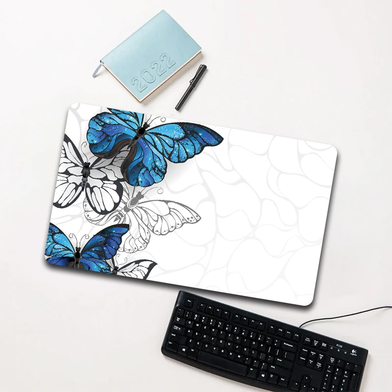

Blue White Butterfly Mouse Pad Large Non-slip Waterproof Desk Mat for Laptop Office