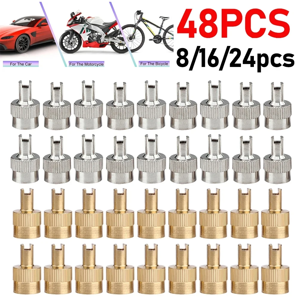 8-48pcs Copper Metal Slotted Head Valve Stem Caps with Core Remover Tool Leak-proof Slotted Head Stem Cover for Car Motorcycle