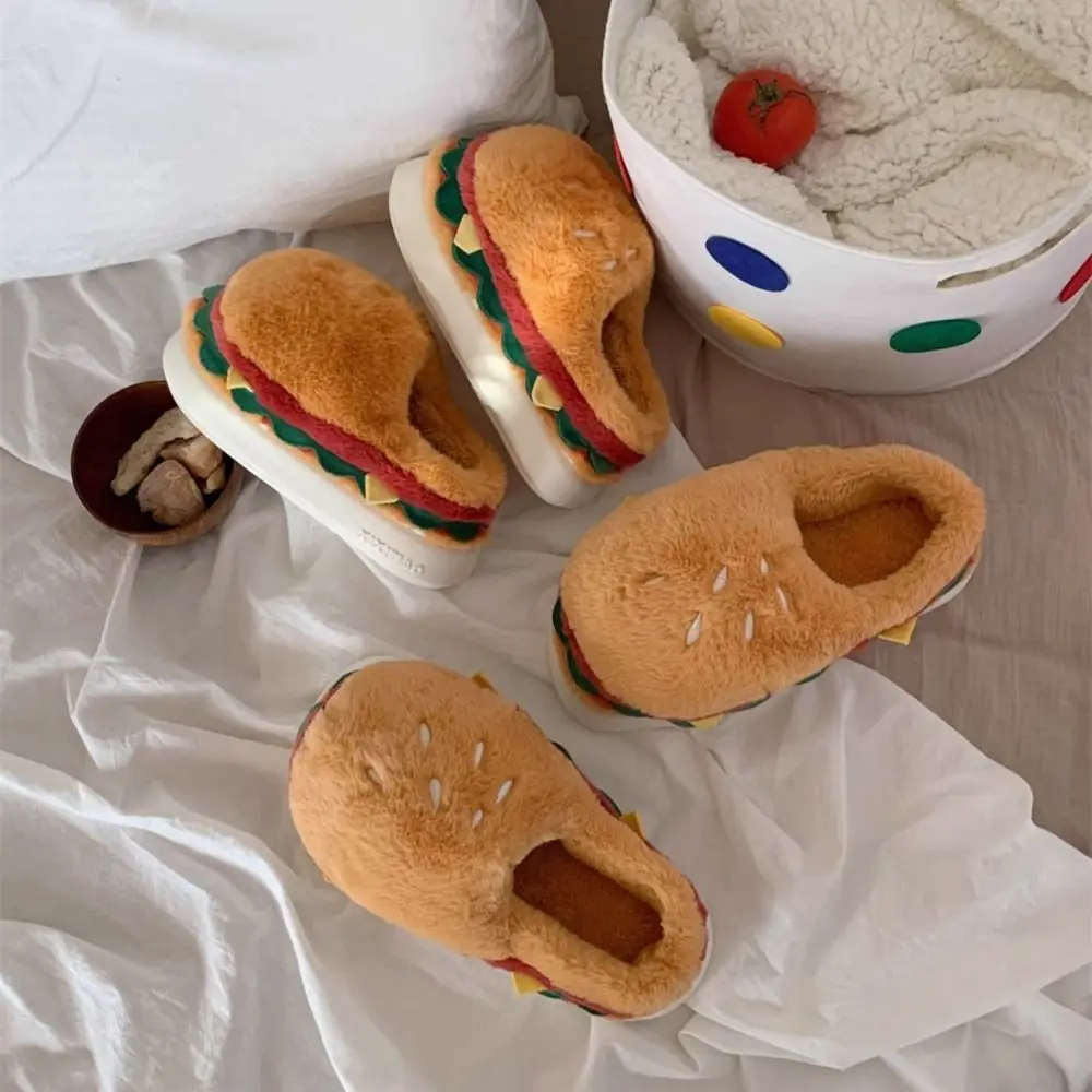 Pantoufles de Hamburger de Simulation créative, pantoufles de Hamburger en peluche amusantes à fond souple, semelle épaisse antidérapante, diapositives de Hamburger 3D