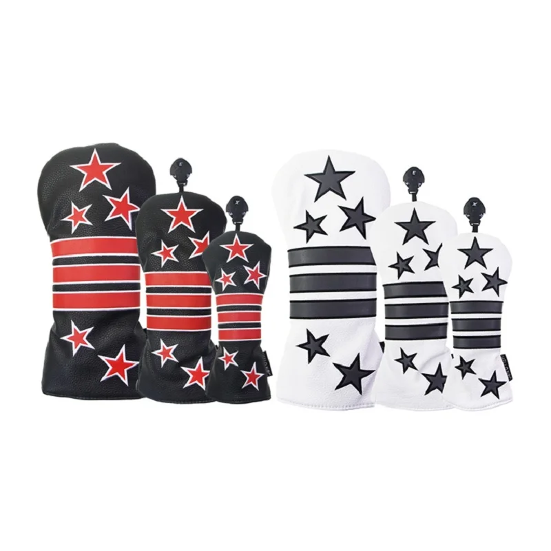 

1/3/4Pcs PU Leather Headcover 1 3 5 UT Golf Head Covers Stars and Stripes for Driver Fairway Wood Hybrid Head Cover with No. Tag