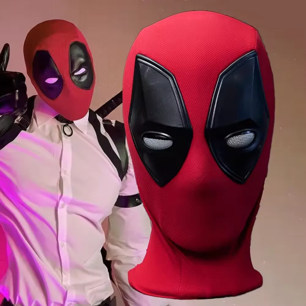 Männer Superheld Deadpool Rote Maske für Erwachsene Halloween Cosplay Kostüme Kopfbedeckung Gestrickte Maske mit Latex Silikon Augenmasken