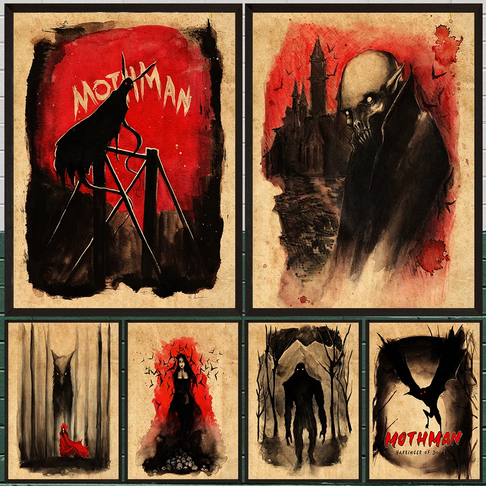 

Bigfoot,Mothman,Siren,Werewolf,Fantasy Creature Vintage Wall Art Canvas Print,Dark Horror Gothic Art Poster Print Home Decor