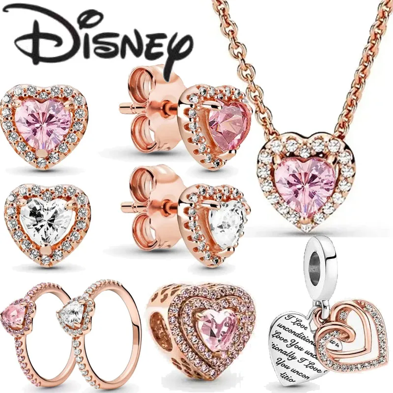 Disney 2024 New Fashion Creative Pink Heart Earrings for Women Premium Fine Glamour Jewellery Gift Premium Jewellery Wholesale