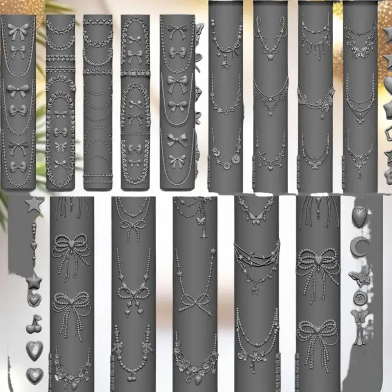 Stwórz piękne zdobienia paznokci z silikonową formą 3D w kształcie drakonitki - wzory z łańcuszkami w kształcie gwiazd, kwiatami i kokardkami.